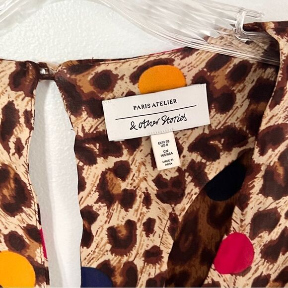 & Other Stories Leopard Print Wrap Dress V Neck Mini Dress Cinch Waist 8 - Picture 5 of 11